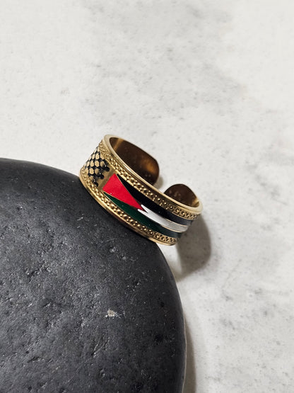 Palestine Flag Adjustable Open Band Ring for Solidarity & Style