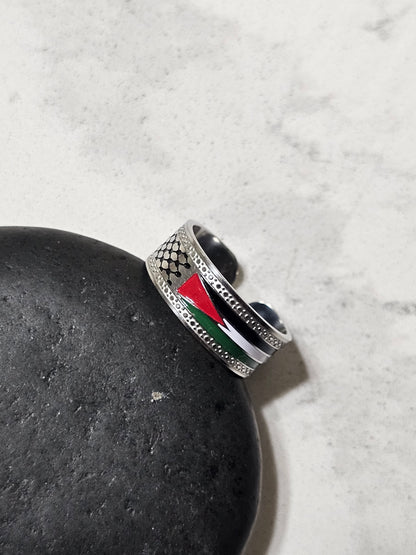 Palestine Flag Adjustable Open Band Ring for Solidarity & Style