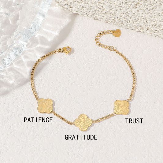 Intricately designed 4 leaf clover Sabr, Shukr, Tawakul Bracelete