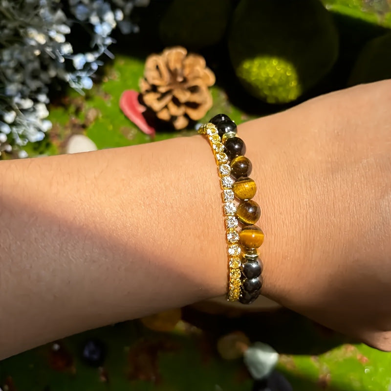 Tiger Eye Stone Bracelet with Hematite Lapis Lazuli