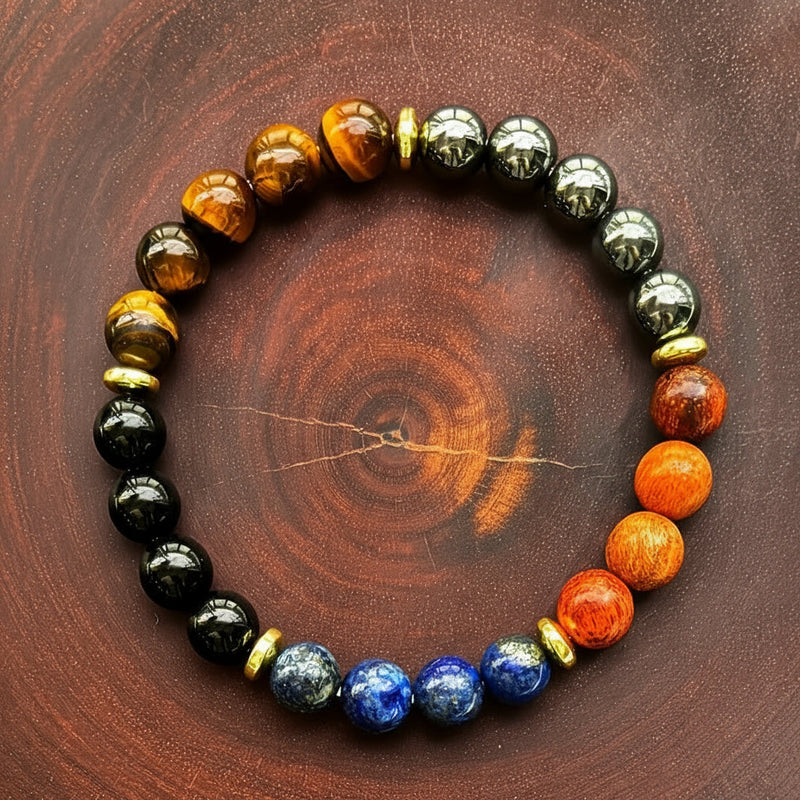 Tiger Eye Stone Bracelet with Hematite Lapis Lazuli