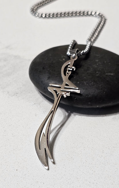 Zulfiqar Sword Calligraphy Necklace – Polished Stainless Steel Imam Ali Pendant
