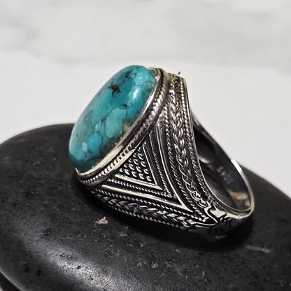 Natural Turquoise Stone Ring in Sterling Silver – Handcrafted Statement of Elegance & Calm
