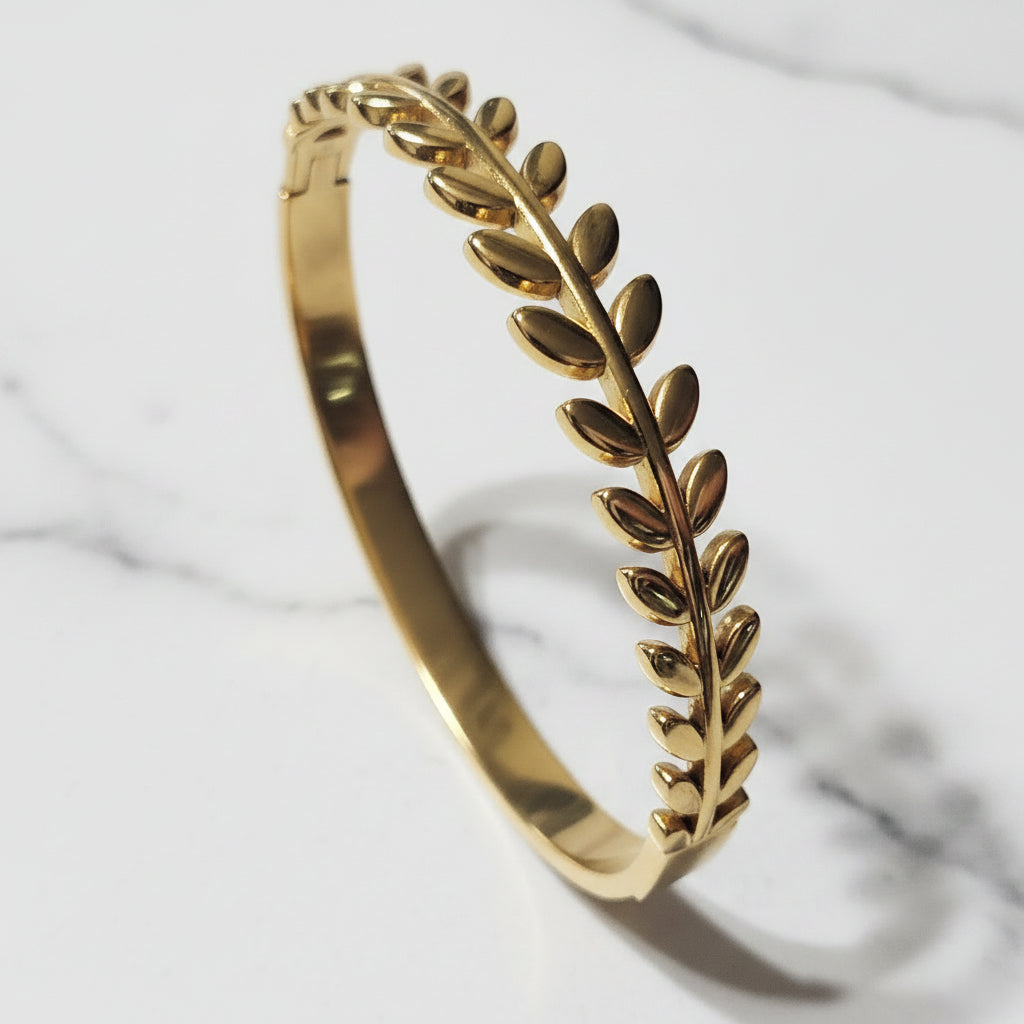 Olive Tree Vine Bangle Bracelet – Elegant Nature-Inspired Gold Cuff Jewelry for Women